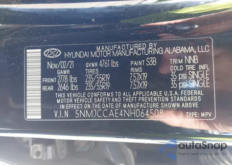 2022 Hyundai Tucson Sel z USA, uszkodzony, nr VIN 5NMJCCAE4NH064508